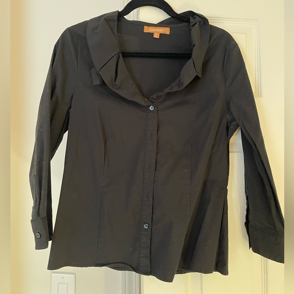 Ellen Tracy Black Women's Top Button Down Sz 10